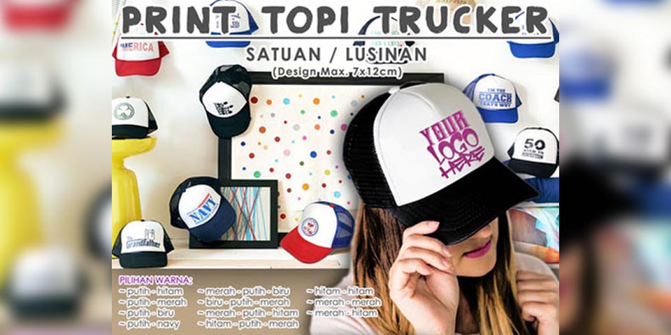 print topi trucker jaring custom design satuan